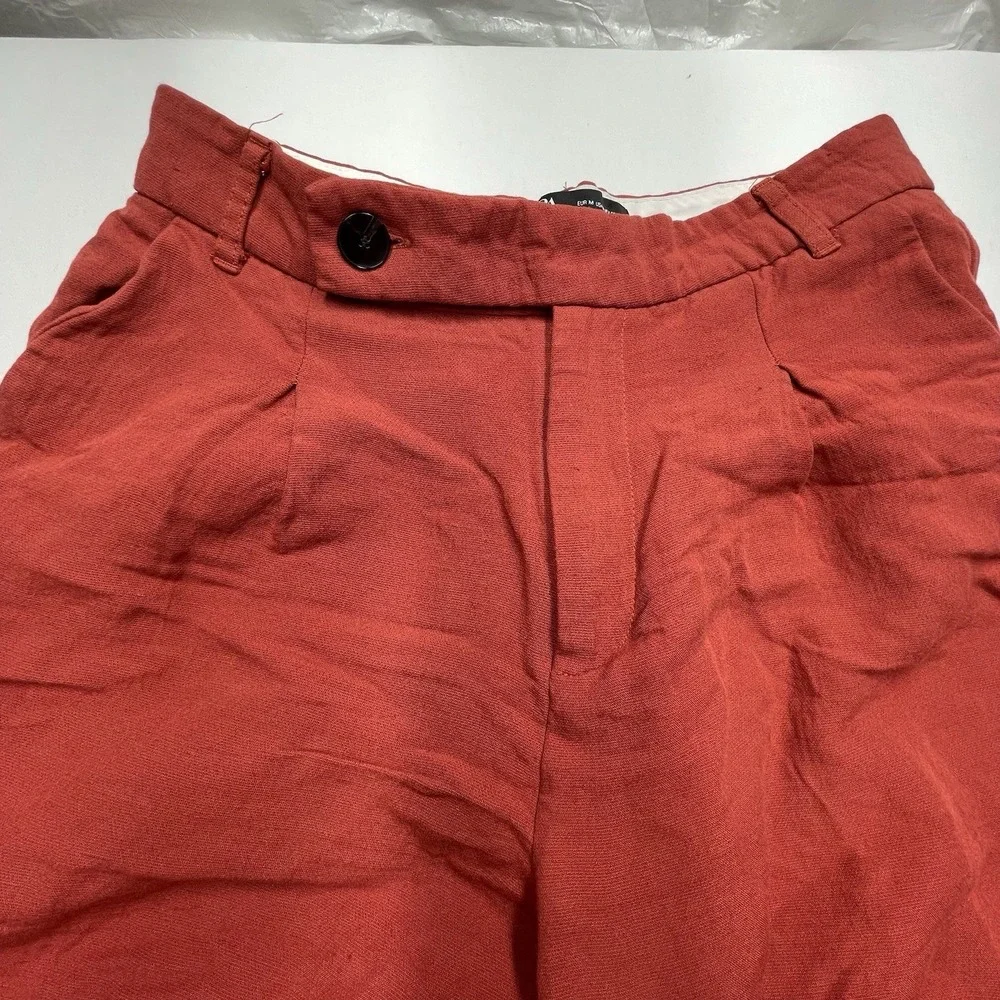 Zara‎ Women's Linen Blend Pants Medium Wide Leg Red